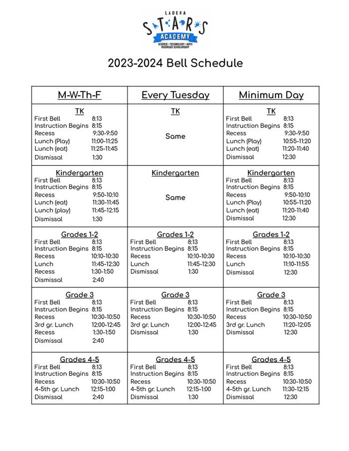 2023-2024 Bell Schedule